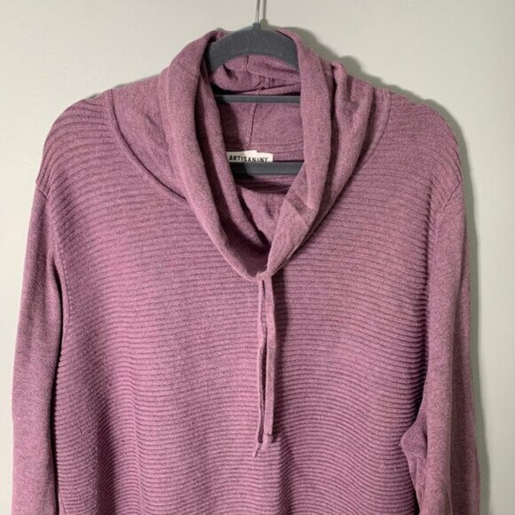 Artisan NY light plum cowl neck drawstring ribbed long sleeve athleisure top - Picture 4 of 11